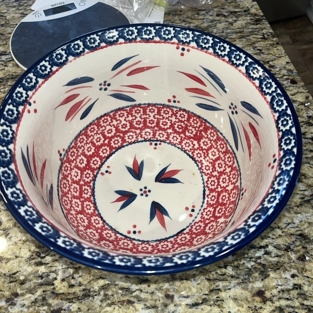 Temptations Tara Old World Red White Blue 4.5QMIXING BOWL Firework Fetti 10¾